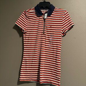 Tommy Hilfiger Red White Blue Striped Polo Shirt Size Medium